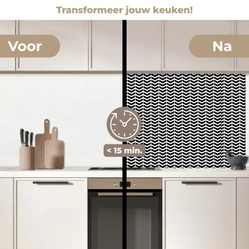 Patronen - Abstract - Zwart - Wit - Geometrie keuken achterwand 2 middel 871 -voor-na2_NL