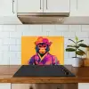 Aap - Kimono - Bloemen - Hoofdtooi keuken achterwand spatscherm klein -sfeer2