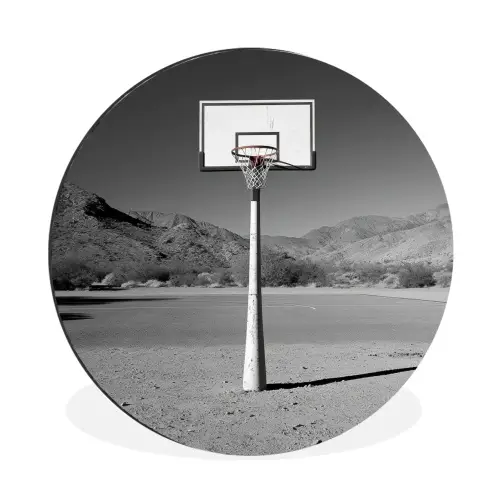 Basketbalpaal - Landschap - Zand - Wit Wandcirkel aluminium klein -3d