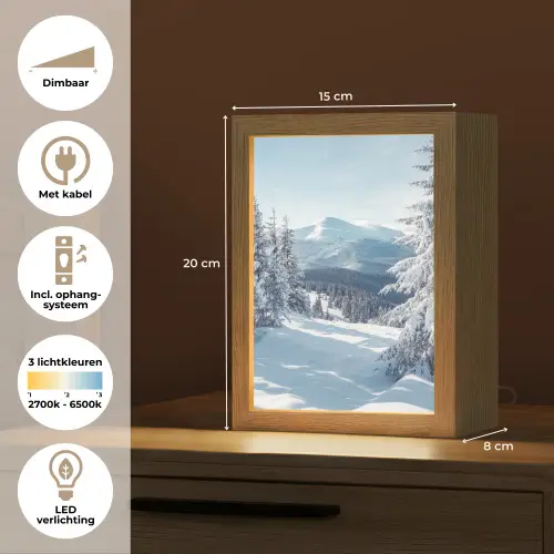 Winterlandschap - Natuur - Berg - Bomen - Sneeuw Light Box met kabel (Tafellamp) klein -USP_NL