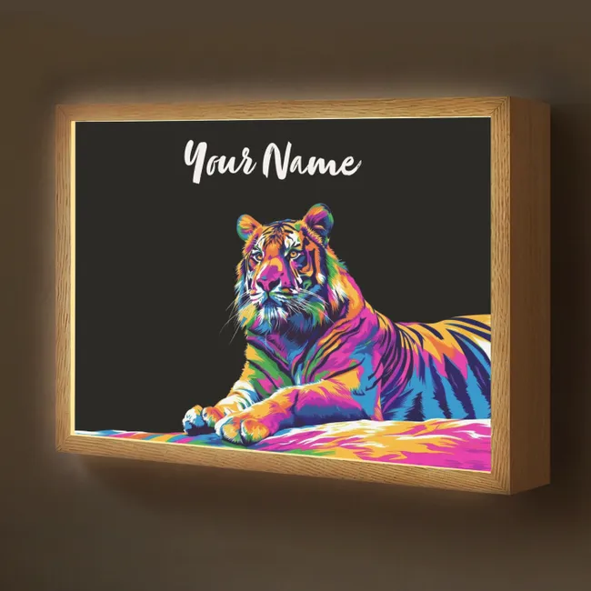 Lightbox - Kids' Wall Lamp with Name -. Tiger - Colorful - Animals - Black - Neon
