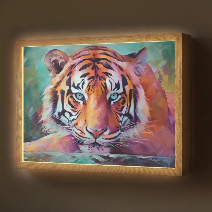 Tijger - Olieverf - Dieren - Kunst Light Box met batterij (Wandlamp) middel -z3d_website