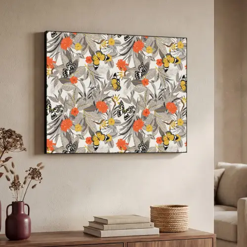 Tropisch - Zomer - Vlinder - Bloemen Textielframe zwart klein 947 -sfeer3