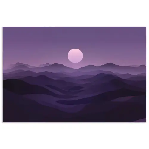 Heuvels - Paars - Mist - Zon poster papier klein -3d