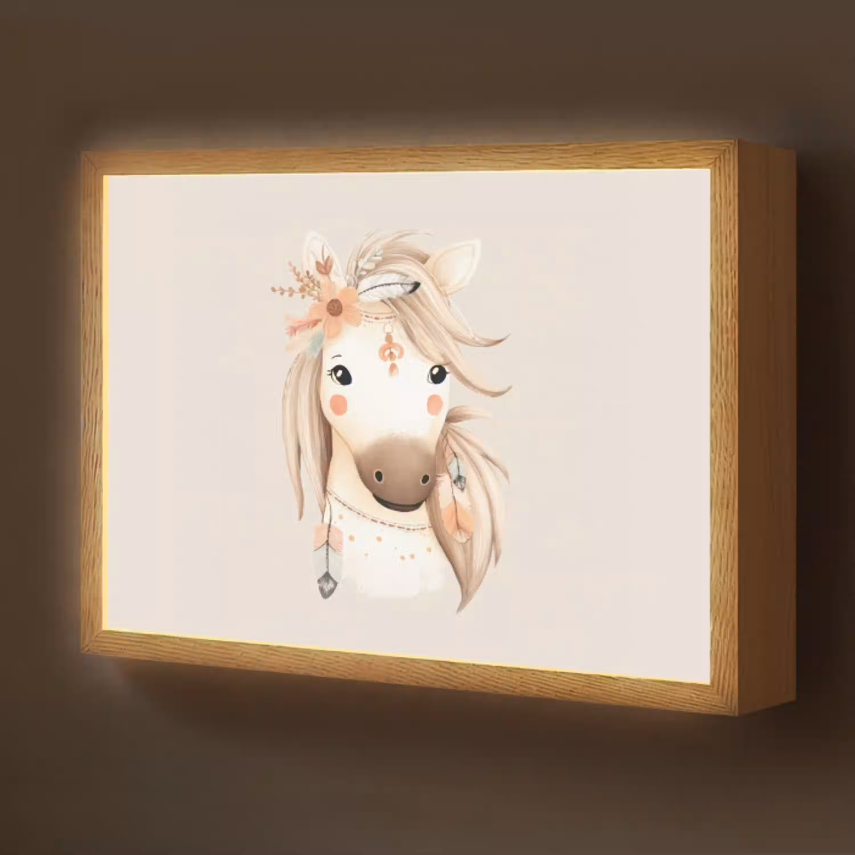 Paard - Bohemian - Pastel Light Box met batterij (Wandlamp kind) middel -z3d_website