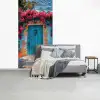 Deur - Hout - Bloemen - Blauw fotobehang vinyl groot -slaapkamer