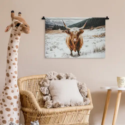 Schotse Hooglander - Sneeuw - Winter - Dieren Wandkleed katoen klein -wsfeer5_kind