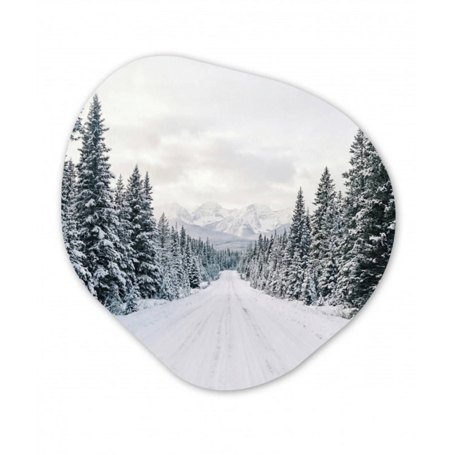 Weg - Sneeuw - Naaldbos - Winter - Avontuurlijk Wandcirkel Organisch Forex 3mm klein -3d
