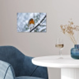 Roodborstje - Tak - Sneeuw - Winter - Levendig poster papier klein -sfeer3
