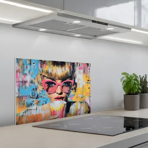 Zonnebril - Vrouw - Kleurrijk - Verfspetters keuken achterwand spatscherm klein -3d_schuin