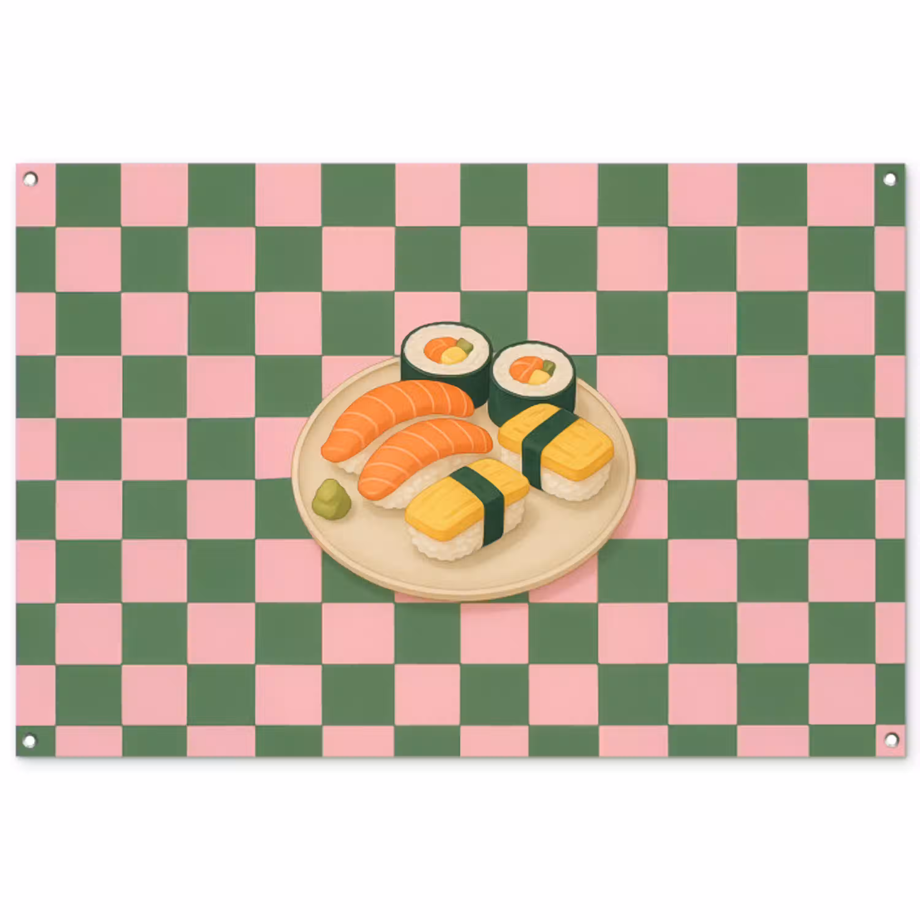 Sushi - Bord - Geblokt - Groen tuinposter los doek groot -3d