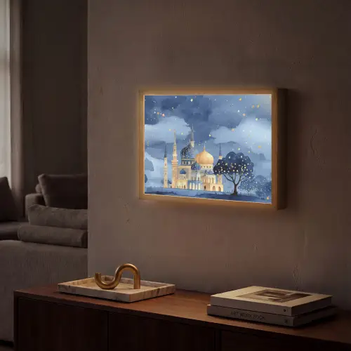 Sterrenhemel - Goud - Moskee Light Box met batterij (Wandlamp) middel -sfeer1