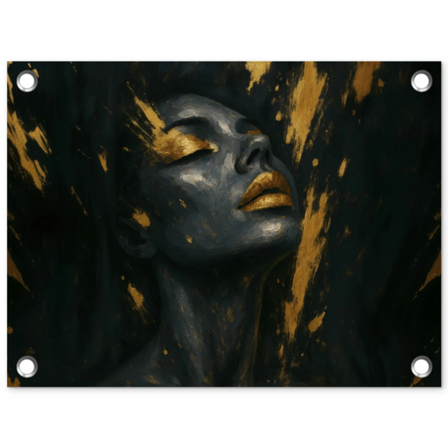 Gezicht - Vrouw - Verfspatten - Abstract tuinposter los doek klein -3d