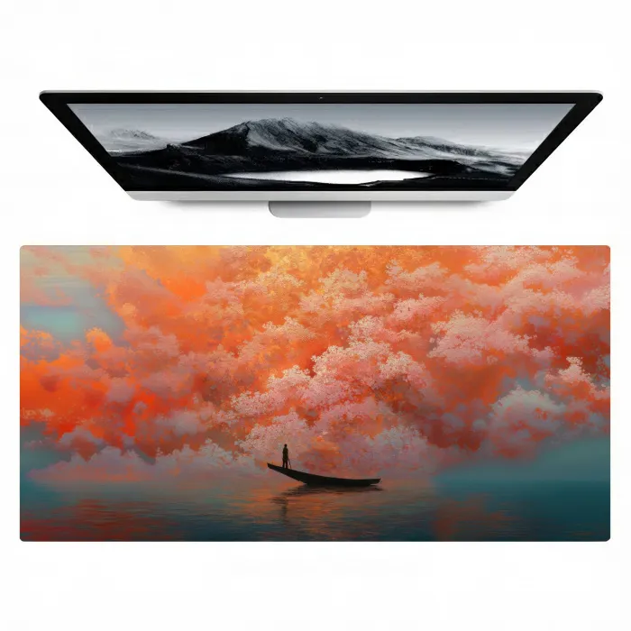 Zee - Boot - Wolken - Oranje Muismat XXL klein -zzz3d