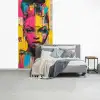 Vrouwengezicht - Krantenpapier - Abstract - Roze fotobehang vinyl groot -slaapkamer