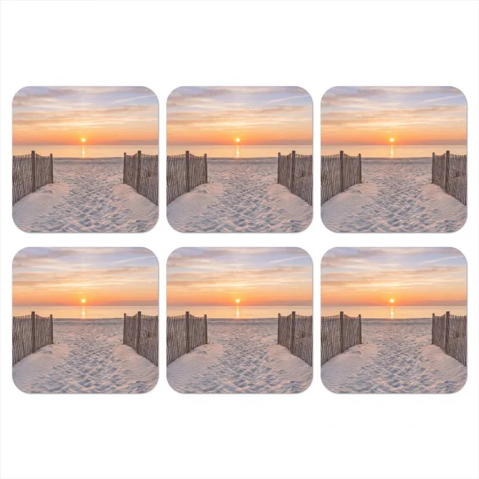 Zonsondergang - Strand - Zand onderzetter kurk middel -3d