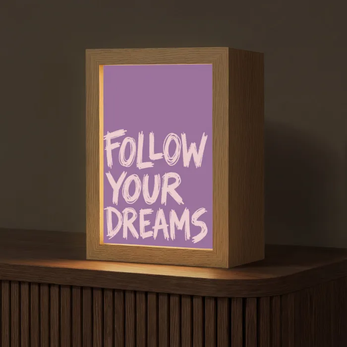 Follow your dreams - Paars - Penseeltextuur Light Box met kabel (Tafellamp) klein -z3d_website