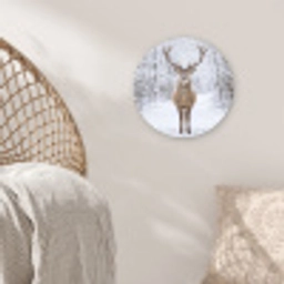 Hert - Winter - Bos - Natuur - Wit Wandcirkel kunststof plaat 5mm dik klein -sfeer5