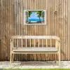 Doorkijk - Boom - Zee - Palmboom - Heuvels - Strand - Blauw Tuinposter op houten frame 2 cm dik klein -sfeer4