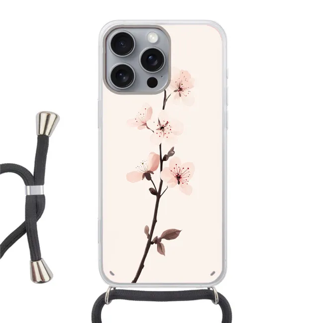 Telefoonhoesje met koord - Minimalistisch - Bloesem - Tak - Roze