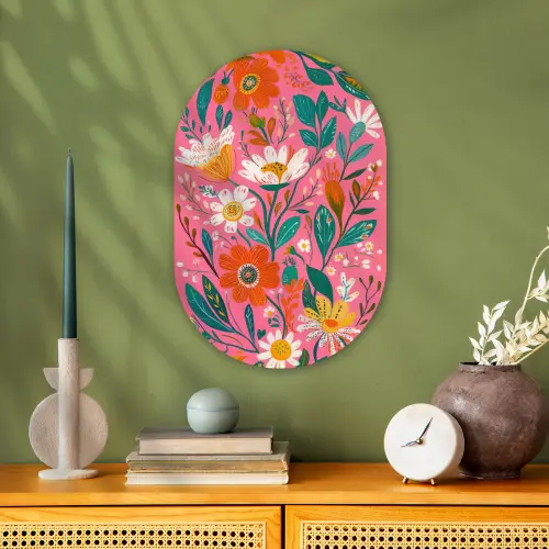 Roze - Bloemen - Wit - Oranje Wandcirkel Ovaal Forex klein -sfeer2