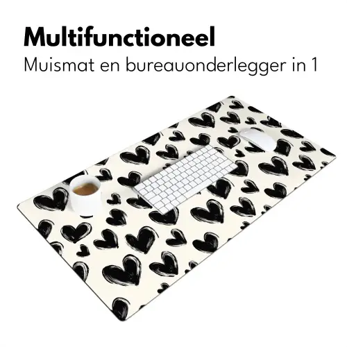 Hartjes - Patroon - Zwart Muismat XXL klein 681 -sfeer4