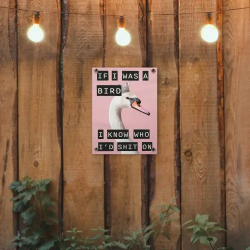 Zwaan - Vogel - Decoratie - Roze tuinposter los doek klein -sfeer1