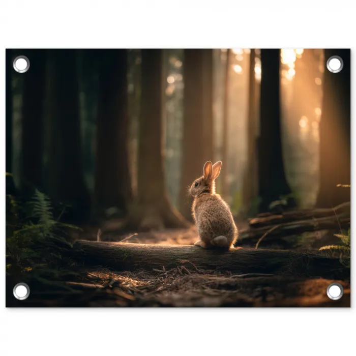 Konijn - Bos - Zonnestralen tuinposter los doek klein -3d