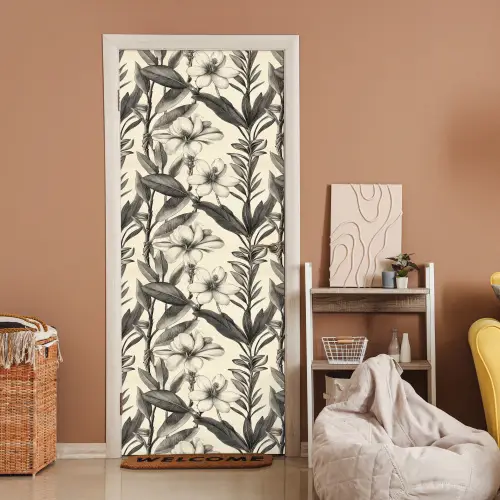 Klassiek - Botanisch - Zwart - Beige deurposter klein 289 -sfeer1