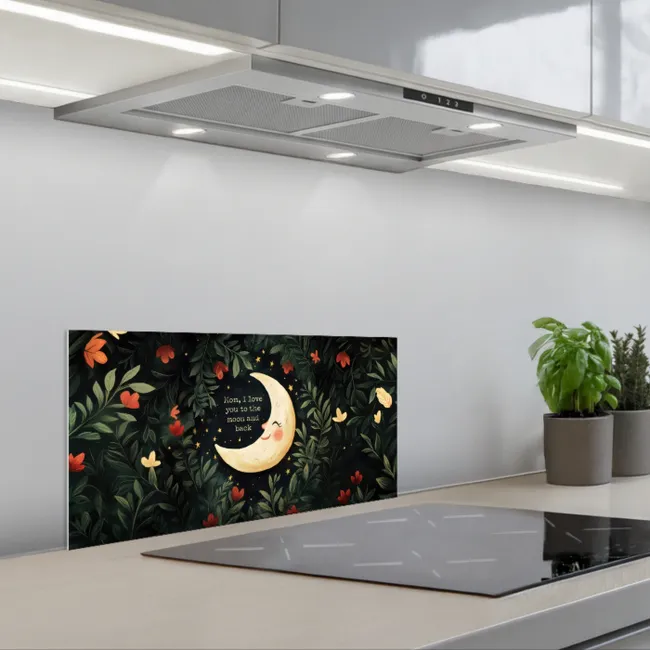 Maan - Quote - Bloemen - Sterren keuken achterwand spatscherm klein -3d_schuin
