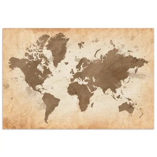 Wereldkaart - Beige - Bruin poster papier klein -3d