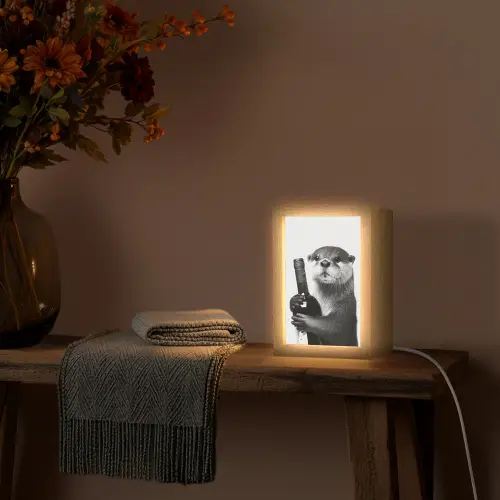 Wijnfles - Otter - Zwart Light Box met kabel (Tafellamp) klein -sfeer4