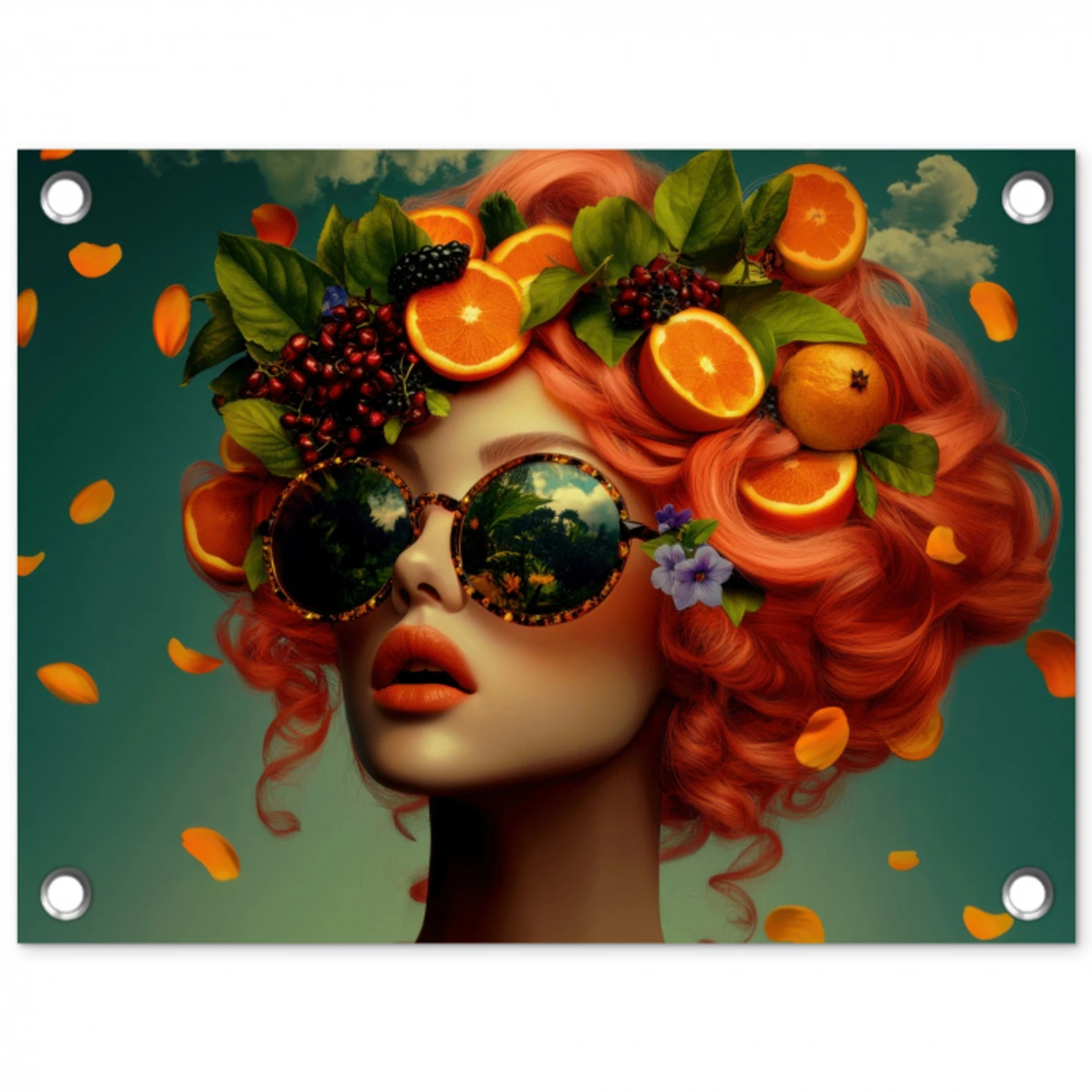 Vrouw - Sinaasappel - Bessen - Oranje tuinposter los doek klein -3d