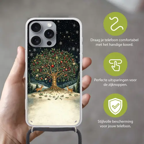 Feestboom - Winterhemel - Kleurrijk Hoesje iPhone 16 Pro Max met koord klein -sfeer2_NL