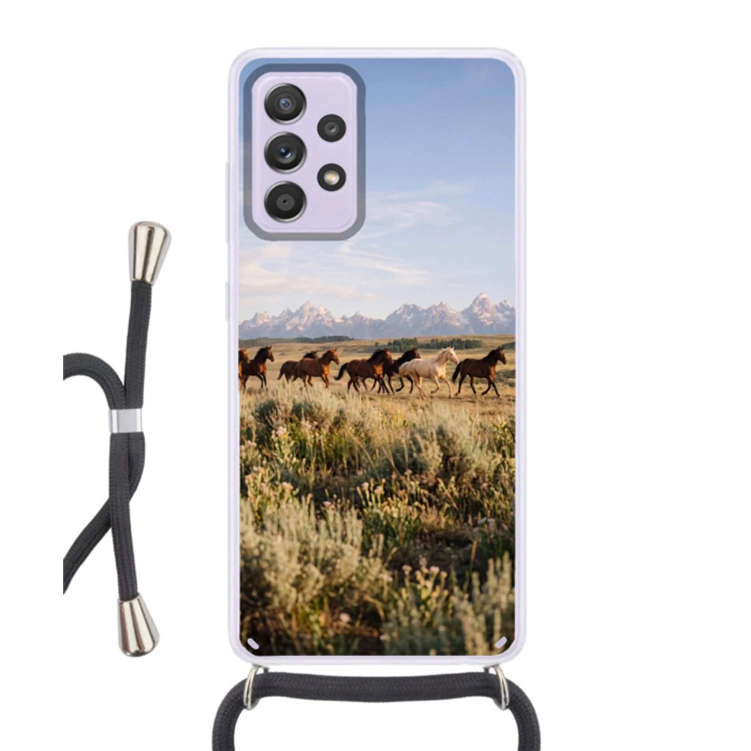 Paarden - Kudde - Bergen - Vrijheid - Wild Hoesje Samsung Galaxy A52 5G met koord klein -3d