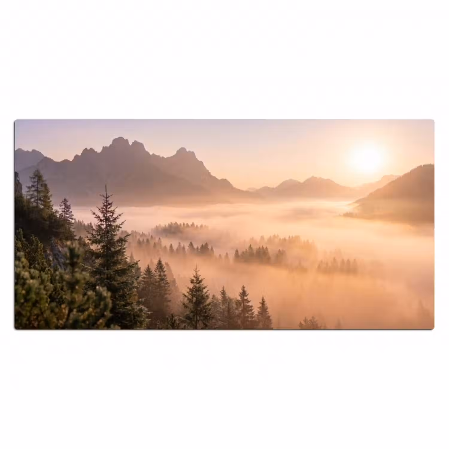 Schreibtischunterlage - Sonnenlicht - Nebel - Berge - Bäume