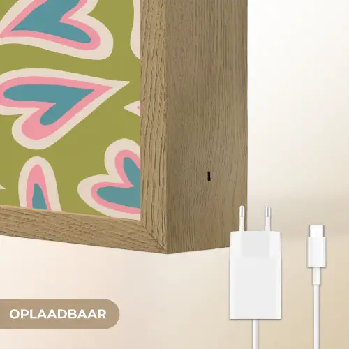 Groen - Retro - Hartjes - Patroon Light Box met batterij (Wandlamp) middel 907 -USP_websiteoplaadbaarNL