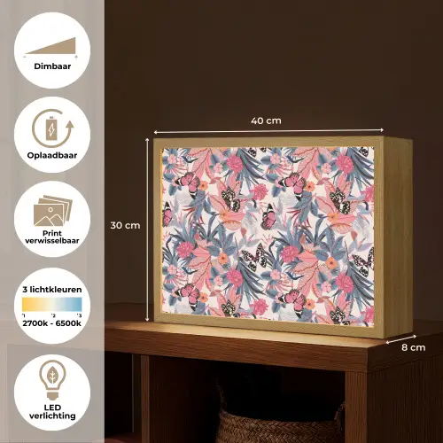 Tropisch - Zomer - Vlinder - Perzik Light Box met batterij (Wandlamp) middel 907 -USP_websiteoverzichtNL
