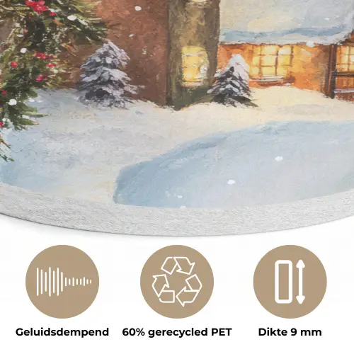 Kerstdorp - Huizen - Sneeuw - Kerst Akoestische PET Vilt - Rond klein -closeup_NL