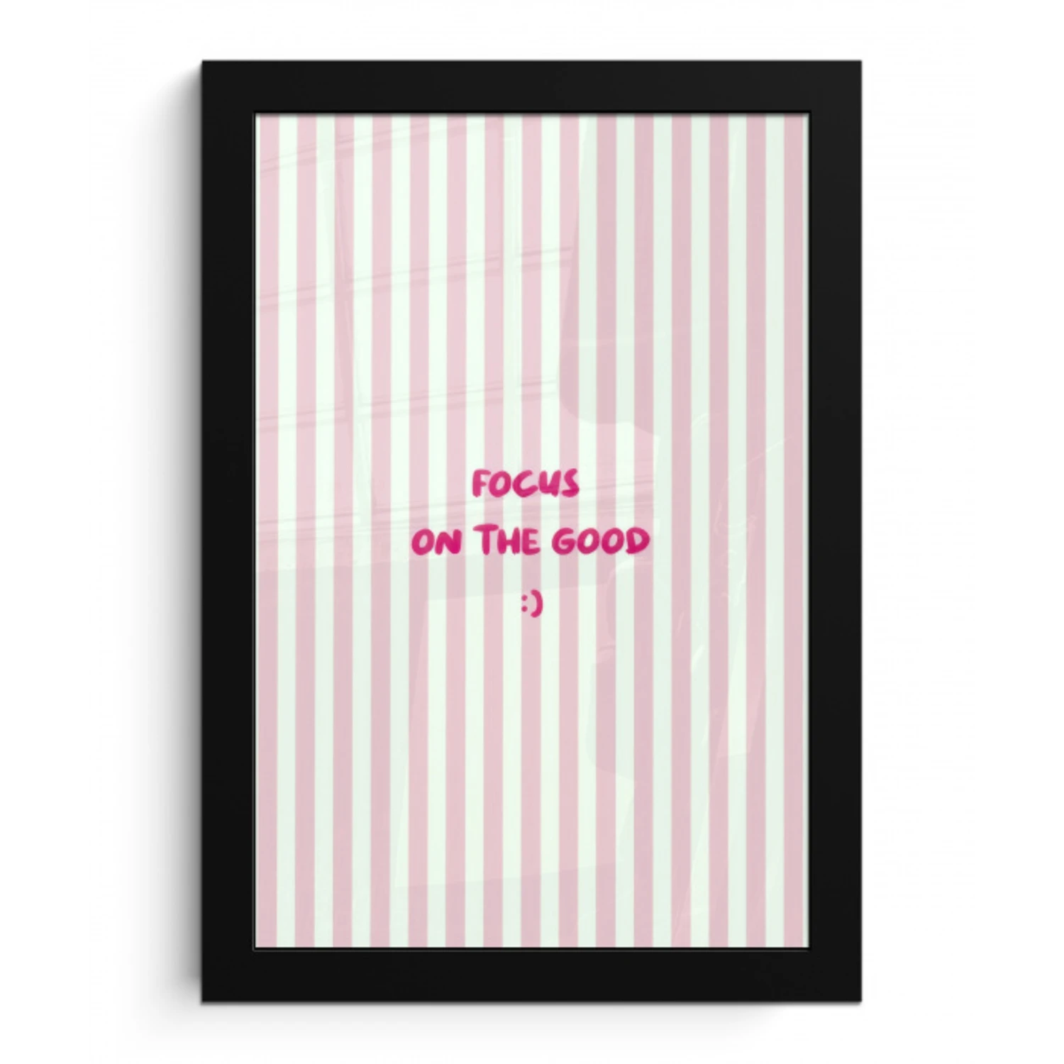 Focus on the good - Strepen - Roze - Smiley fotolijst zwart zonder passe partout klein -3d