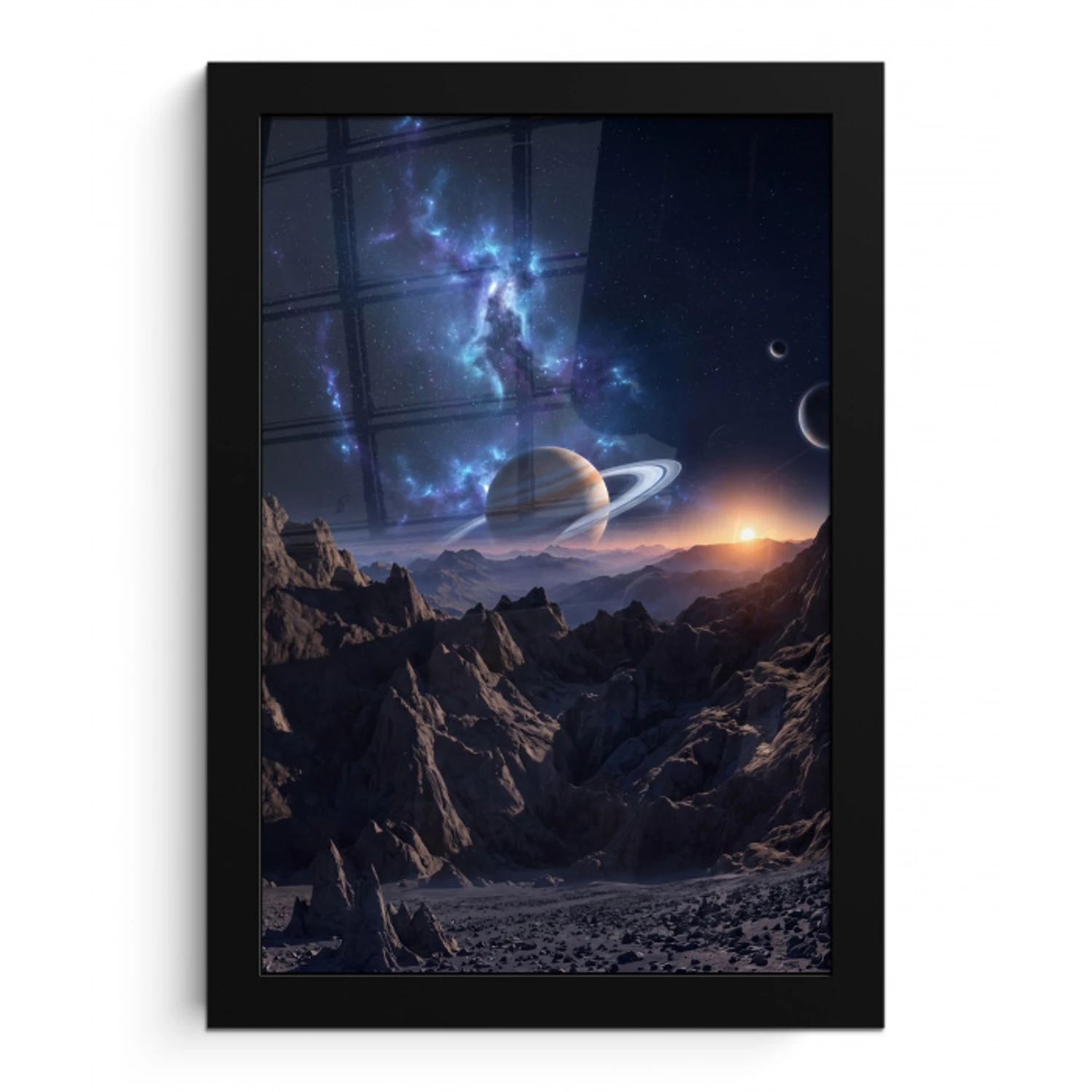 Fantasy - Kosmos - Landschap fotolijst zwart zonder passe partout klein -3d