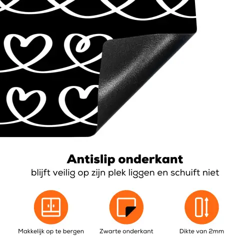 Harten - Verweven - Zwart - Wit Inductie beschermer vinyl 3mm klein 276 -zzzzzzz-td-onderkant