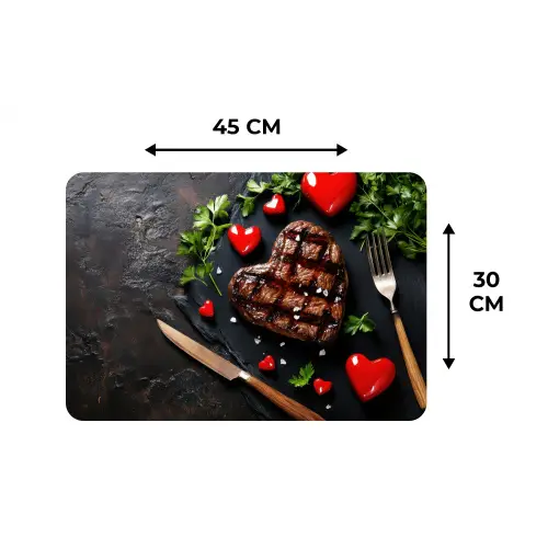Steak - Hart - Bestek Placemat vinyl groot -specs