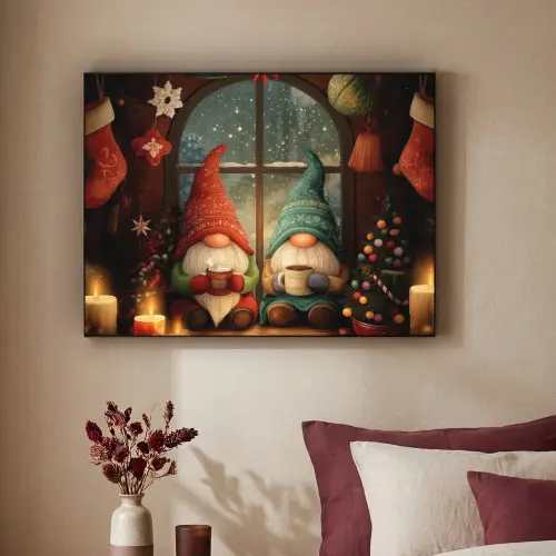 Gnooms - Kerst - Raam - Kleurrijk Textielframe zwart klein -sfeer1