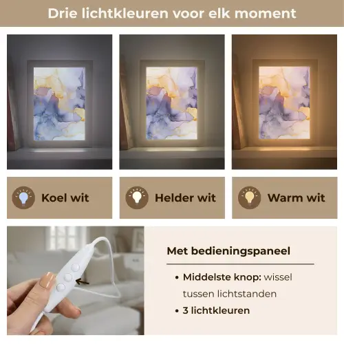 Marmer - Paars - Lila - Goud - Abstract Light Box met kabel (Tafellamp) klein -USP_lichtkleurNL