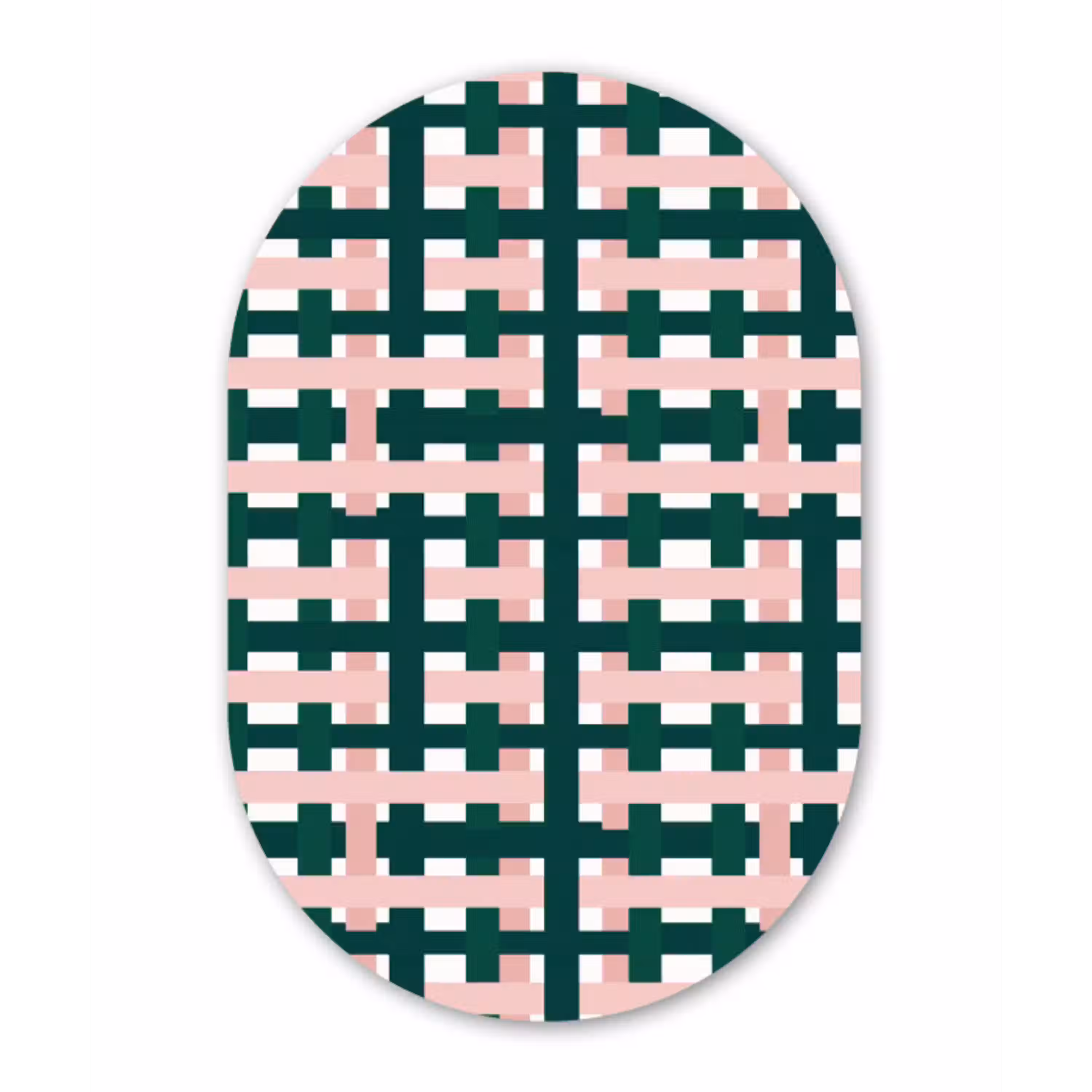 Vlechtpatroon - Groen - Roze - Grafisch Wandcirkel Ovaal Aluminium middel 839 -3d