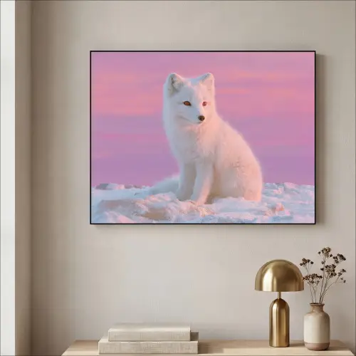 Poolvos - Sneeuw - Roze Textielframe zwart klein -sfeer2