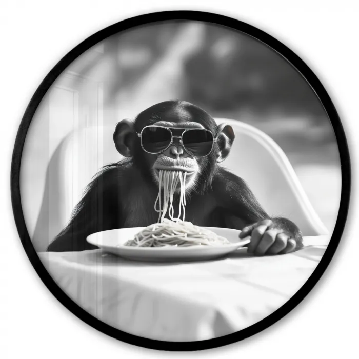 Aap - Spaghetti - Zonnebril - Zwart wit - Cool - Dier Fotolijst rond zonder passe partout klein -3d