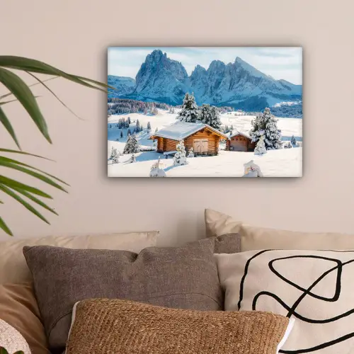 Winter - Huisje - Bergen - Uitzicht - Sneeuw canvas 2cm klein -sfeer1