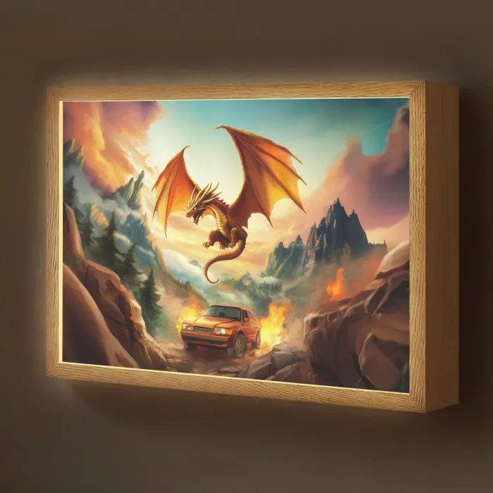 Draak - Auto - Bergen - Vuur Light Box met batterij (Wandlamp kind) middel -z3d_website